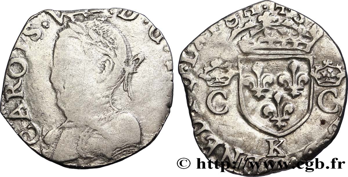 CHARLES IX Demi-teston, 2e type n.d. Bordeaux B/TB