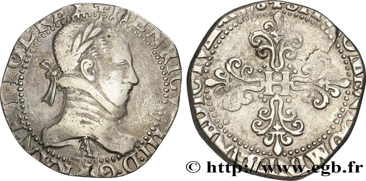 HENRY III Franc au col plat 1578 Paris MBC/BC+