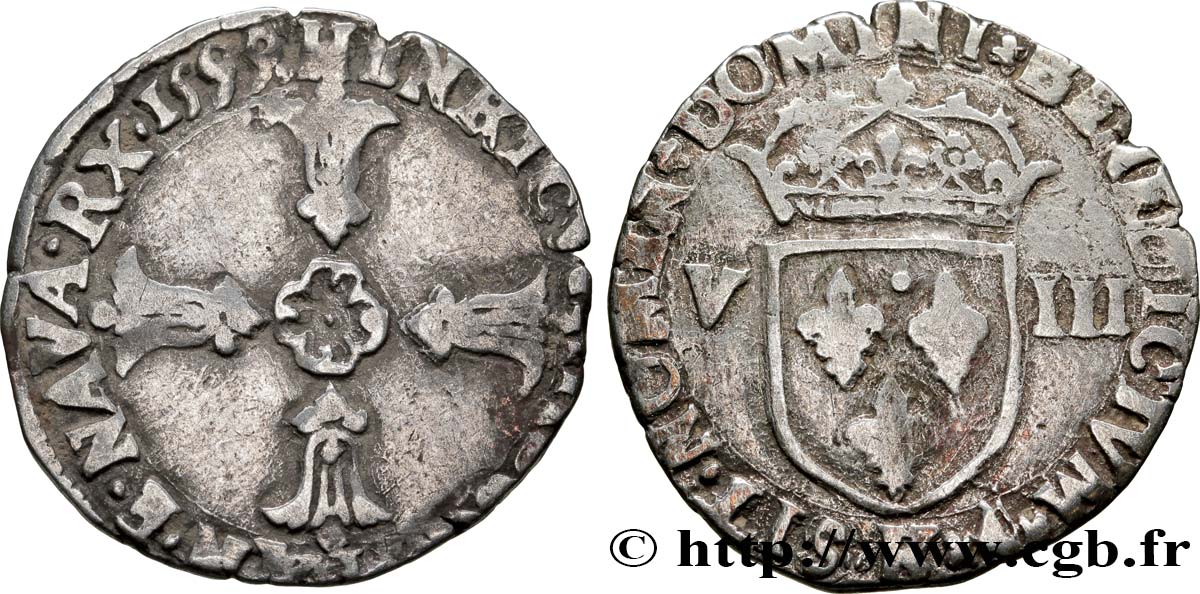 HENRY IV Huitième d écu, croix feuillue de face 1599 Bordeaux BC+