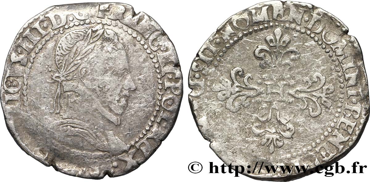 HENRI III Demi-franc au col plat n. d. Lyon B+