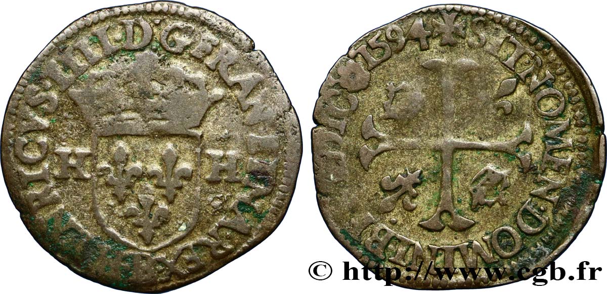 HENRY IV Douzain aux deux H, 2e type 1594 Rouen BC