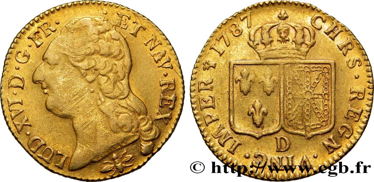 LOUIS XVI Louis d or aux écus accolés 1787 Lyon MBC+/EBC