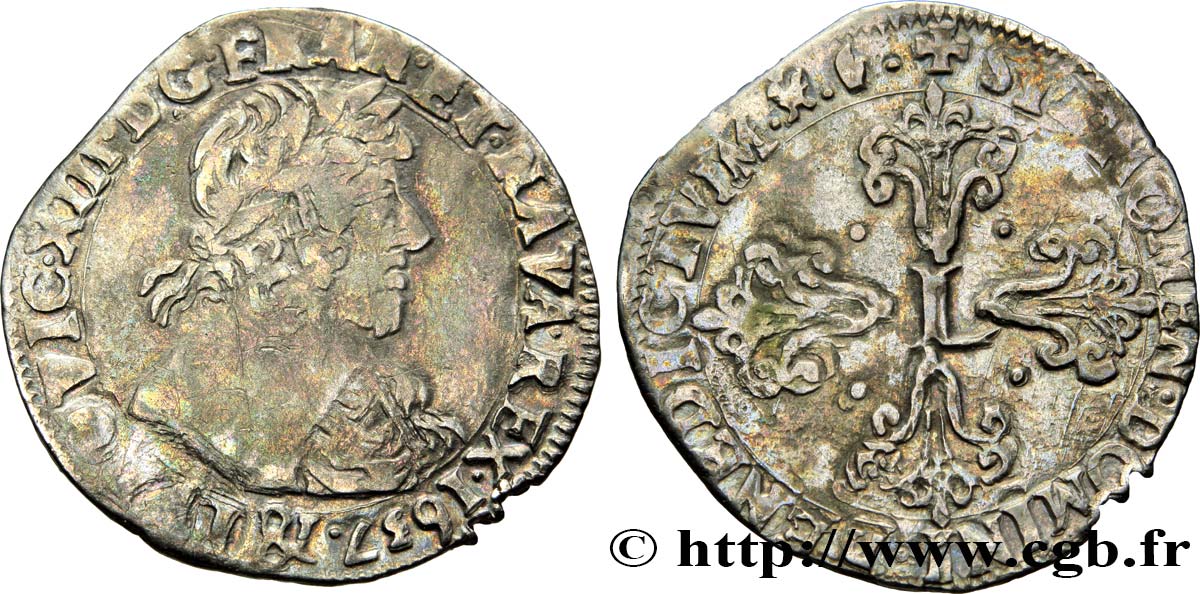 LOUIS XIII  Demi-franc, 13e type 1637 Aix-en-Provence q.BB