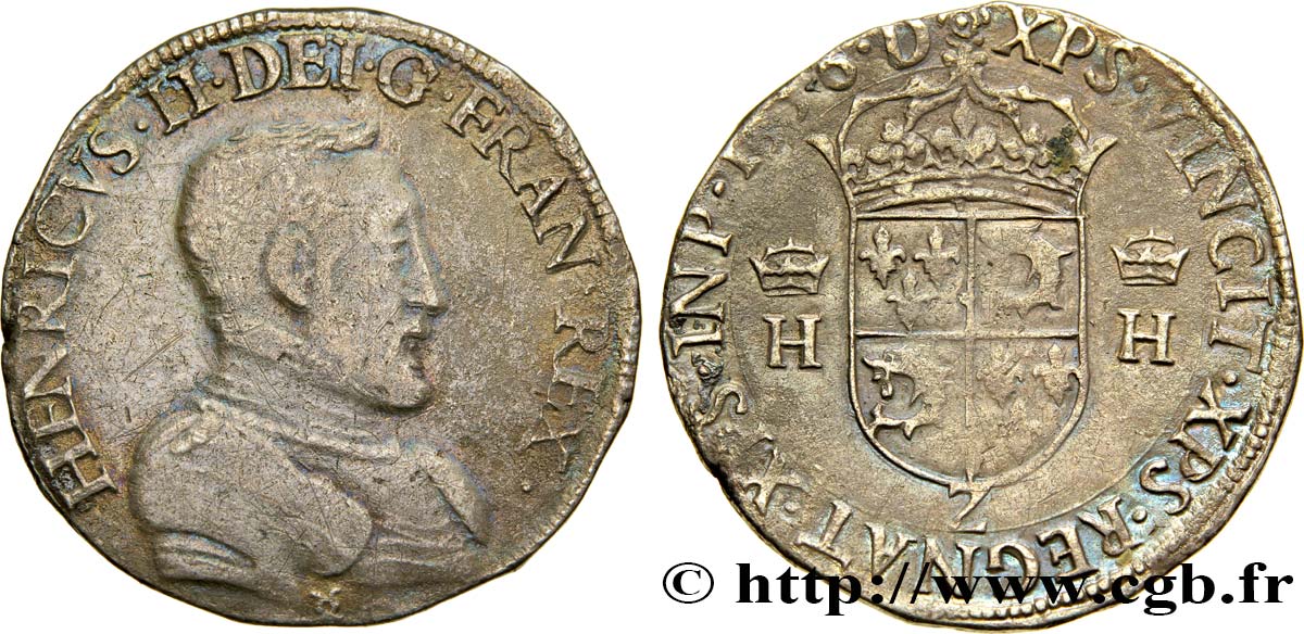 FRANCIS II. COINAGE AT THE NAME OF HENRY II Teston à la tête nue, 3e type 1559 Grenoble VZ
