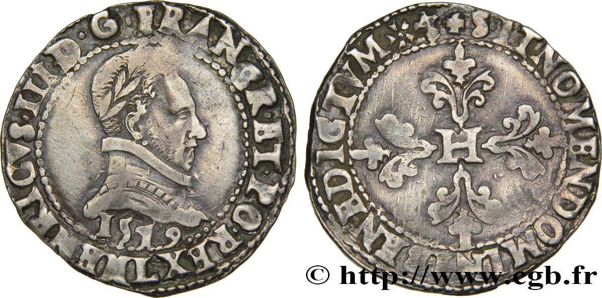 HENRY III Franc au col plat 1579 Bayonne MBC+