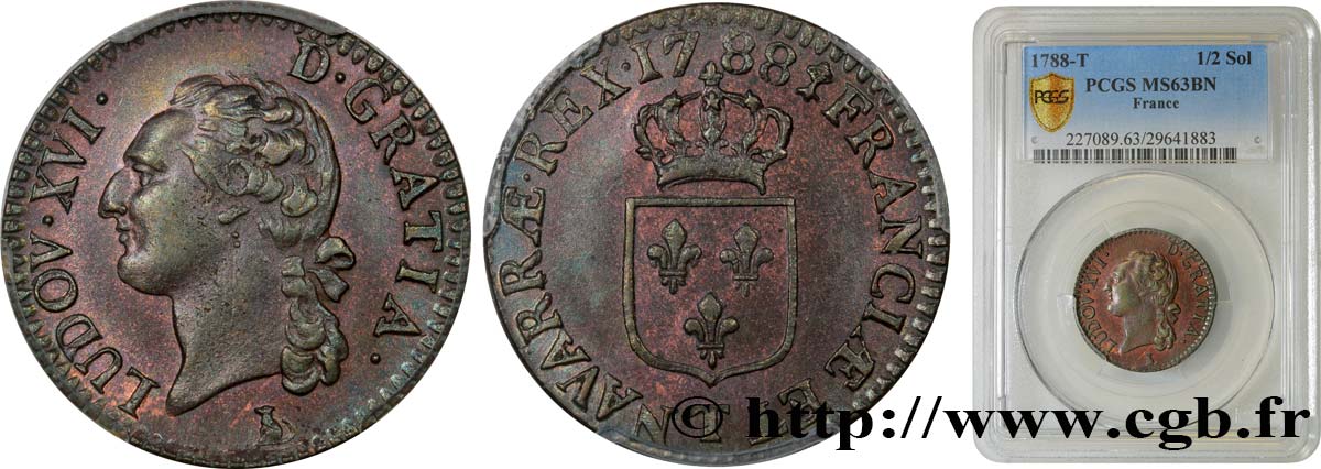 LOUIS XVI Demi-sol dit  à l écu  1788 Nantes SPL63