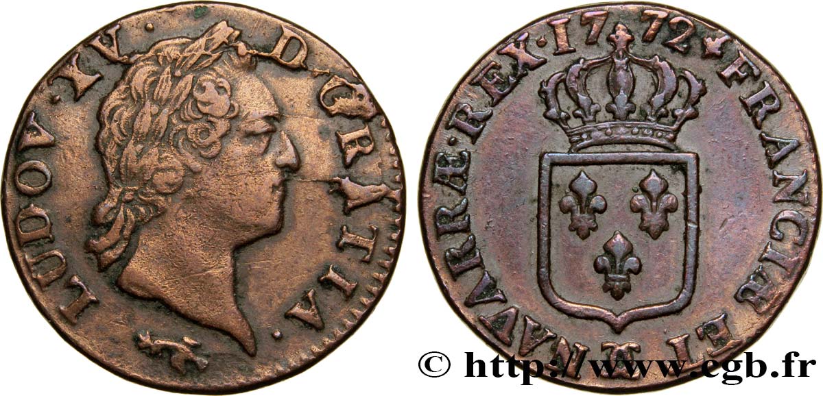 LOUIS XV DIT LE BIEN AIMÉ Sol dit  à la vieille tête  1772 Besançon TTB+