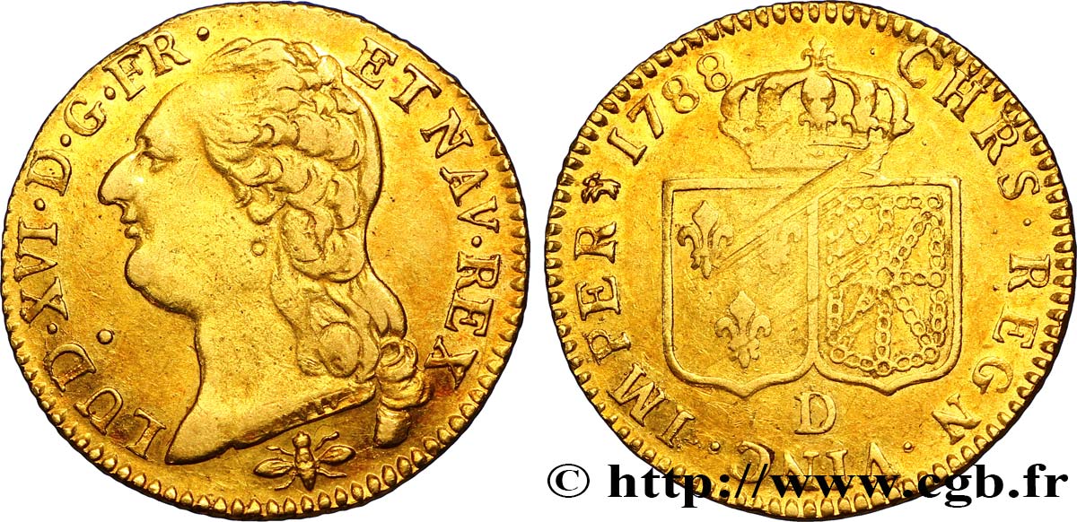 LOUIS XVI Louis d or aux écus accolés 1788 Lyon AU/VF