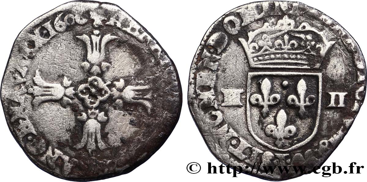 HENRY IV Quart d écu, croix feuillue de face 160[6 ou 8] Bayonne BC