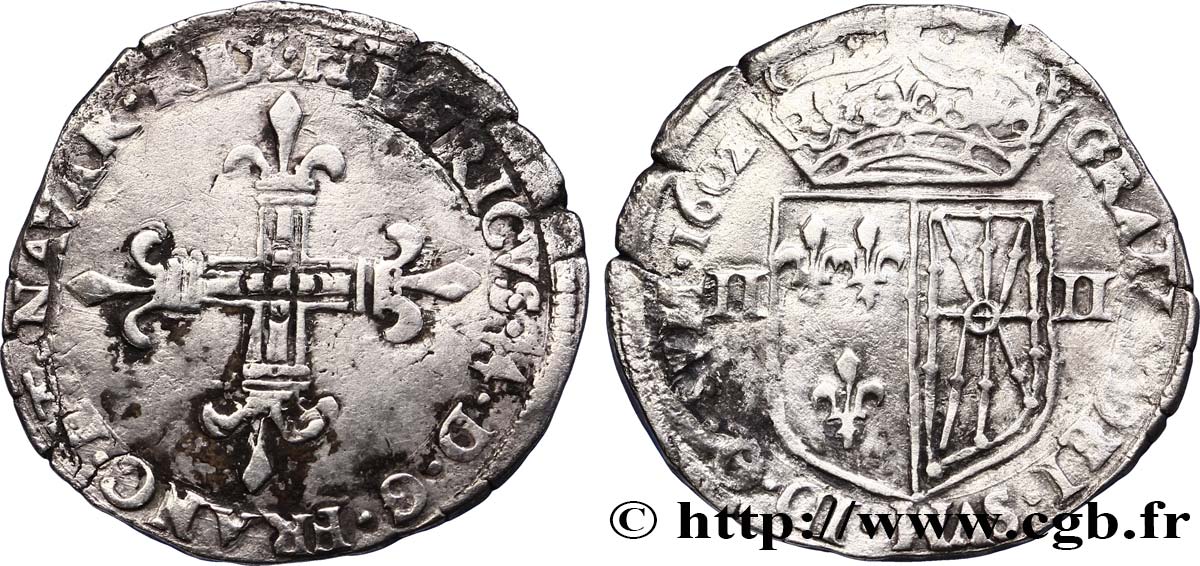 HENRY IV Quart d écu de Navarre 1602 Saint-Palais BC+
