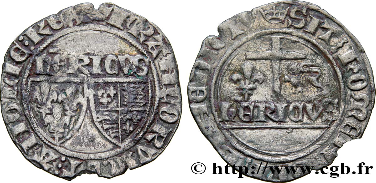 HENRY VI DE LANCASTRE - ROI DE FRANCE (1422-1453) - ROI D ANGLETERRE (1422-1461) et (1470-1471) Blanc aux écus n.d. Paris TB+