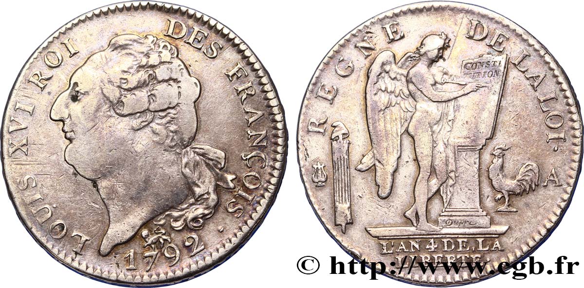 LOUIS XVI (MONARQUE CONSTITUTIONNEL)  Écu dit  au génie , type FRANÇOIS 1792 Paris TTB