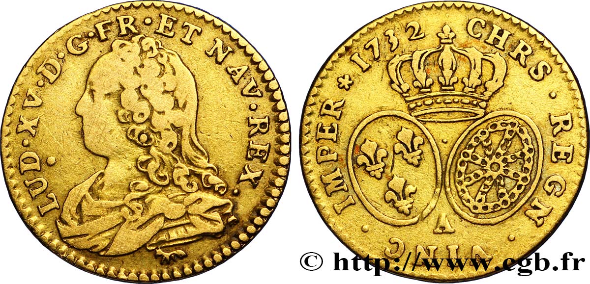 LOUIS XV DIT LE BIEN AIMÉ Demi-louis d or aux écus ovales, buste habillé 1732 Paris TB+