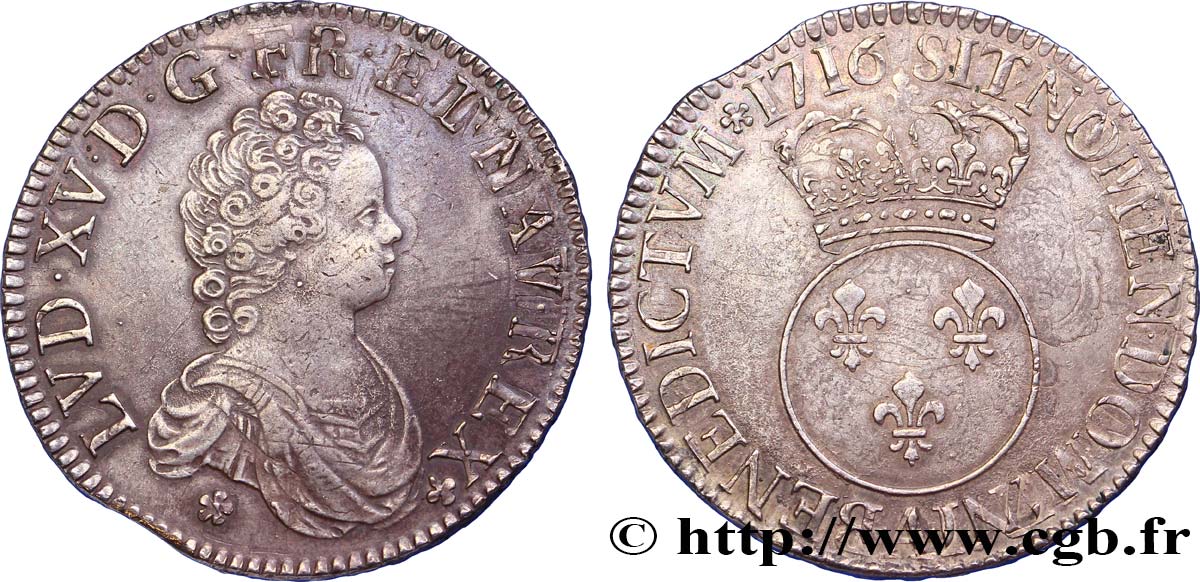 LOUIS XV DIT LE BIEN AIMÉ Écu dit “vertugadin” 1716 Paris TTB+
