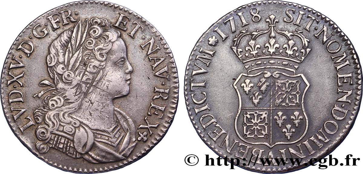 LOUIS XV DIT LE BIEN AIMÉ Écu dit  de France-Navarre  1718 Paris TTB+