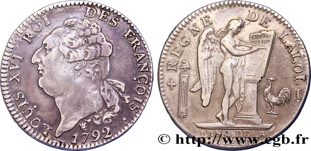 LOUIS XVI (MONARQUE CONSTITUTIONNEL)  Écu dit  au génie , légende FRANÇOIS 1792 Limoges TTB