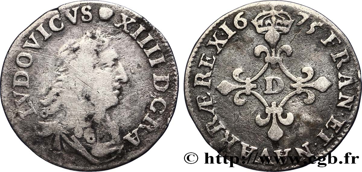 LOUIS XIV LE GRAND OU LE ROI SOLEIL Quatre sols à la croix formée de lis 1675 Vimy-en-Lyonnais (actuellement Neuville-sur-Saône) TB/TB+