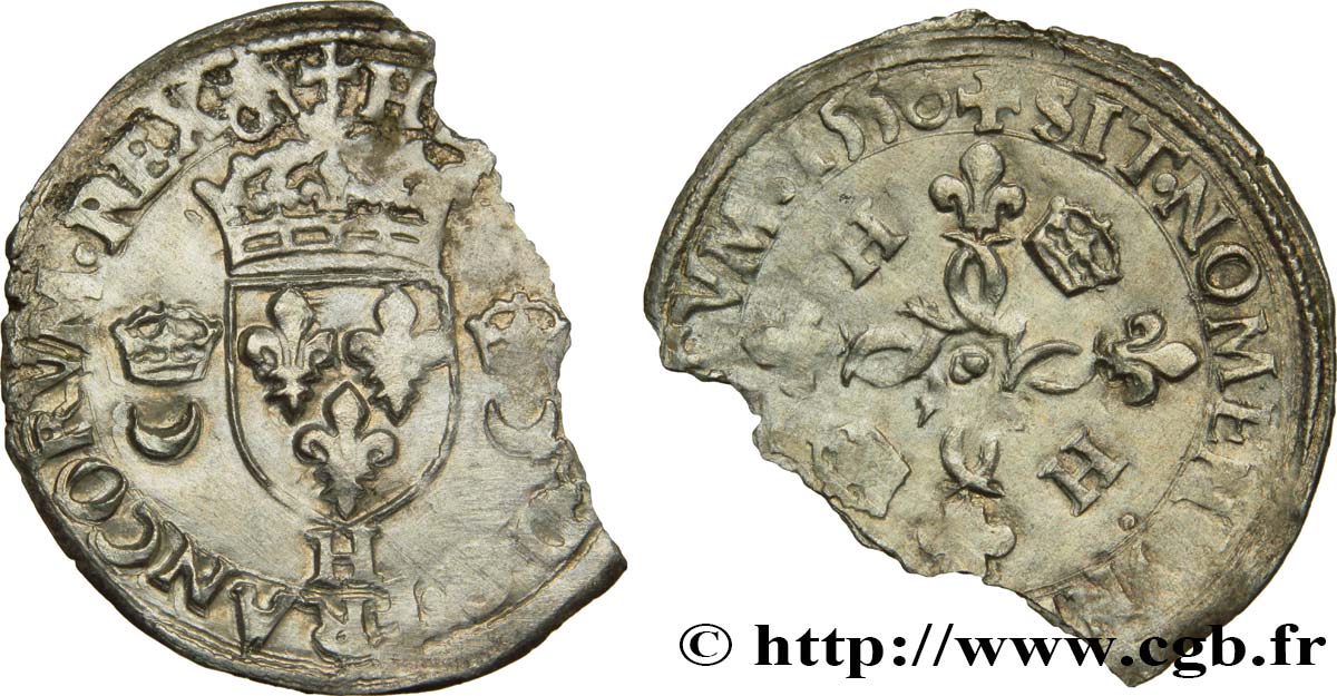 HENRI II Douzain aux croissants 1550 La Rochelle AB/TB+