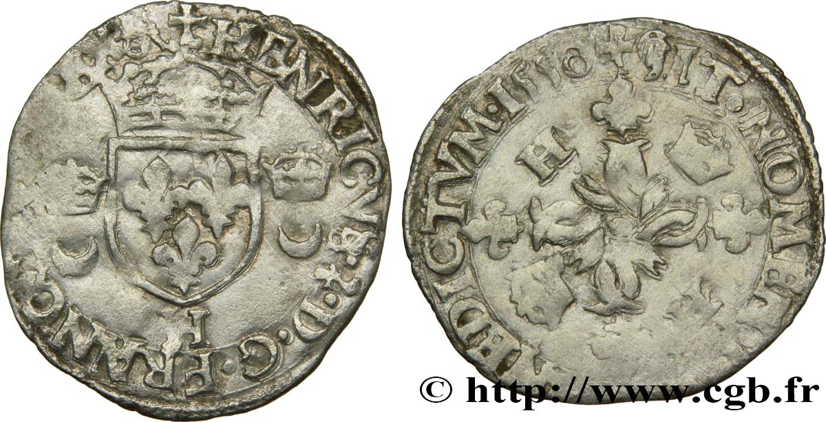 HENRI II Douzain aux croissants 1550 La Rochelle TB+