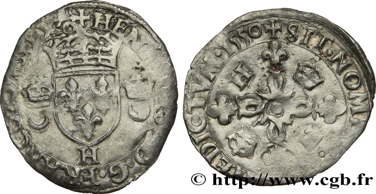 HENRI II Douzain aux croissants 1550 La Rochelle TB+
