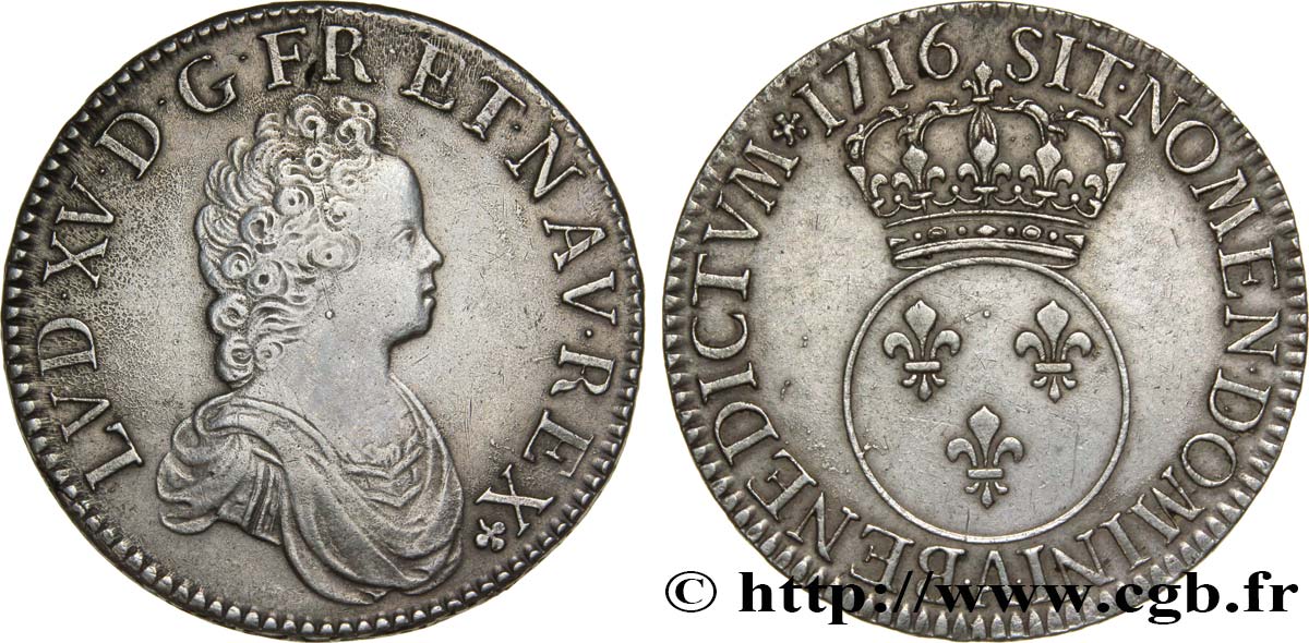 LOUIS XV DIT LE BIEN AIMÉ Écu dit  vertugadin  1716 Paris TTB+/SUP