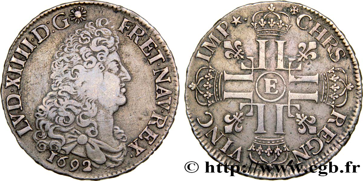 LOUIS XIV LE GRAND OU LE ROI SOLEIL Écu aux huit L, 1er type 1692 Tours TTB