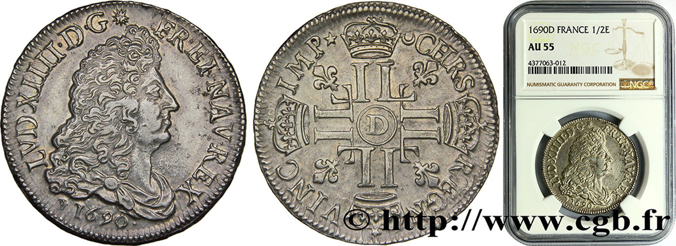 LOUIS XIV  THE SUN KING  Demi-écu aux huit L, 1er type 1690 Lyon EBC