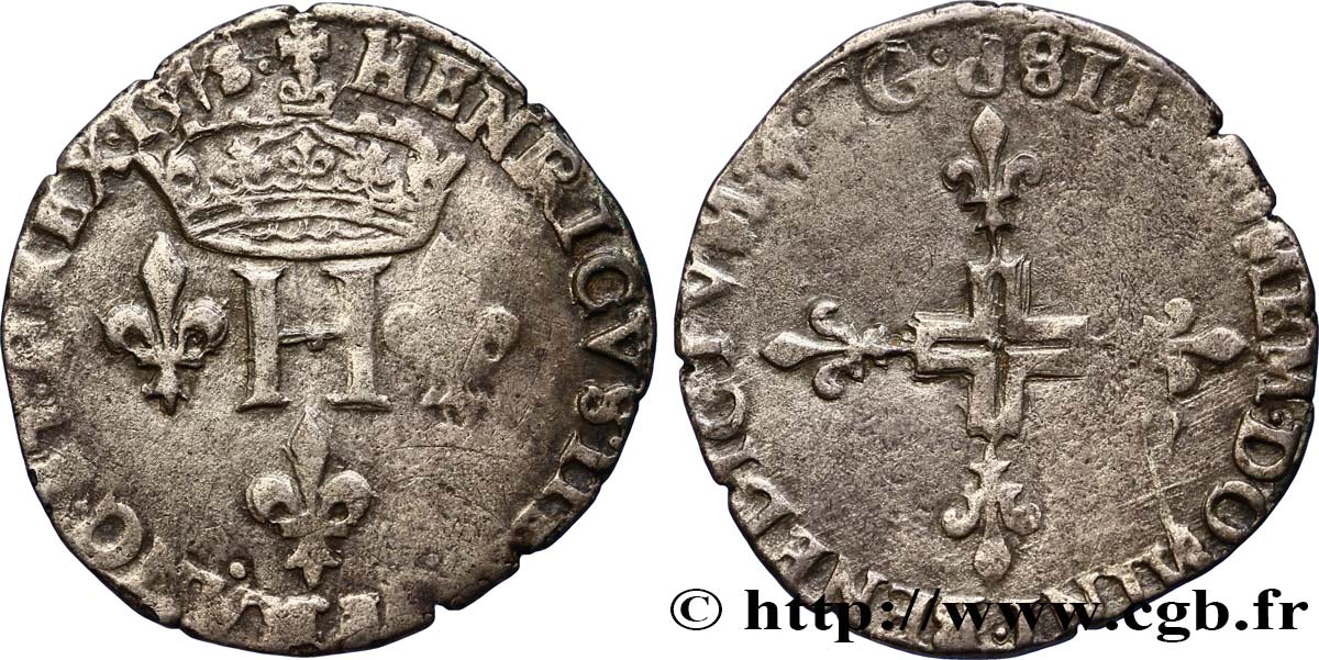 HENRI III Double sol parisis, 2e type 1578 Dijon TB+