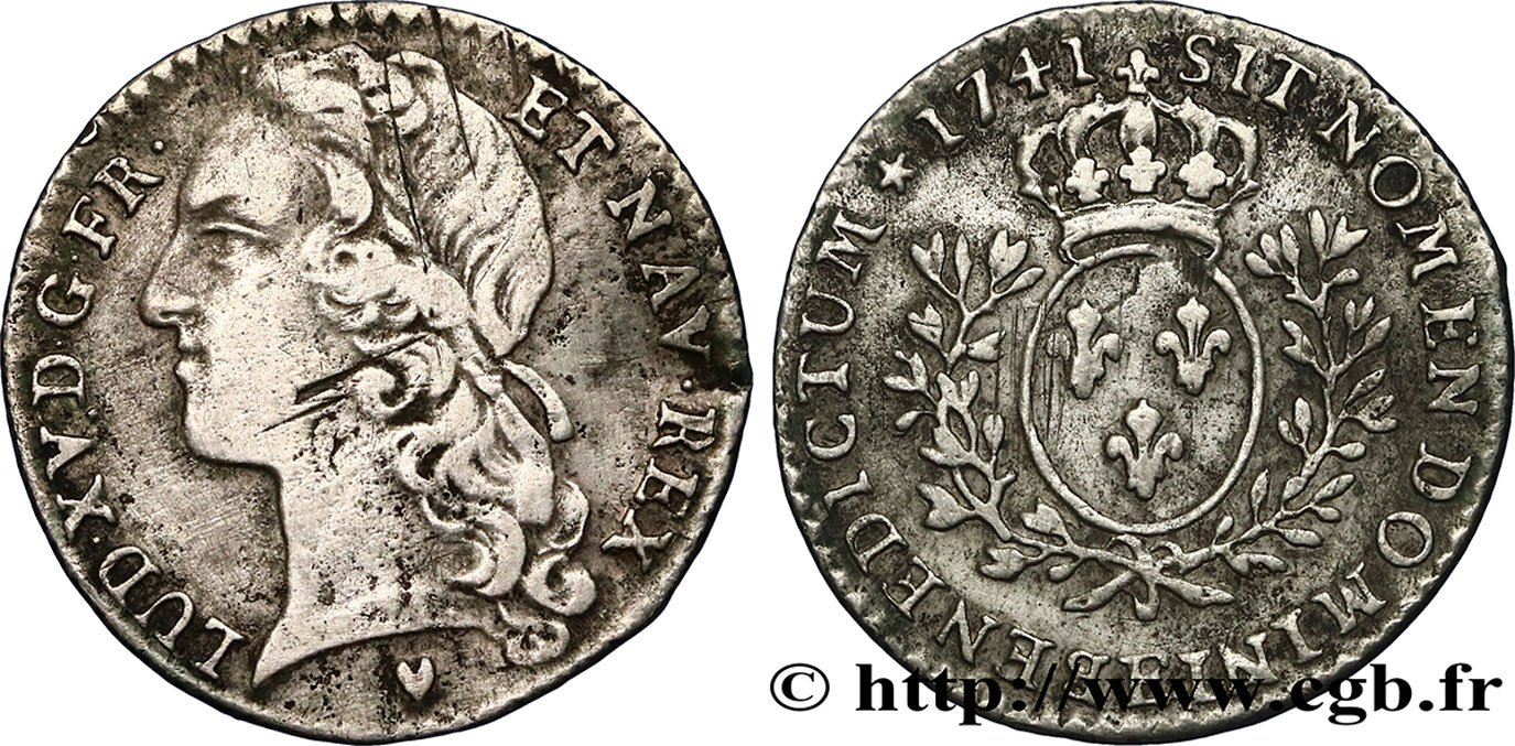 LOUIS XV  THE WELL-BELOVED  Dixième d écu aux branches d’olivier, tête ceinte d’un bandeau 1741 Tours fSS