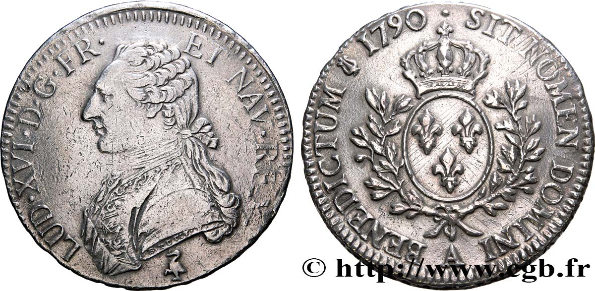 LOUIS XVI Écu aux branches d olivier 1790 Paris MBC
