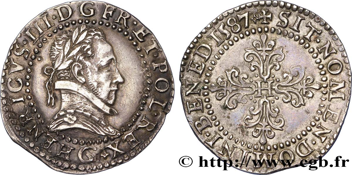 HENRY III Demi-franc au col plat 1587 Poitiers EBC