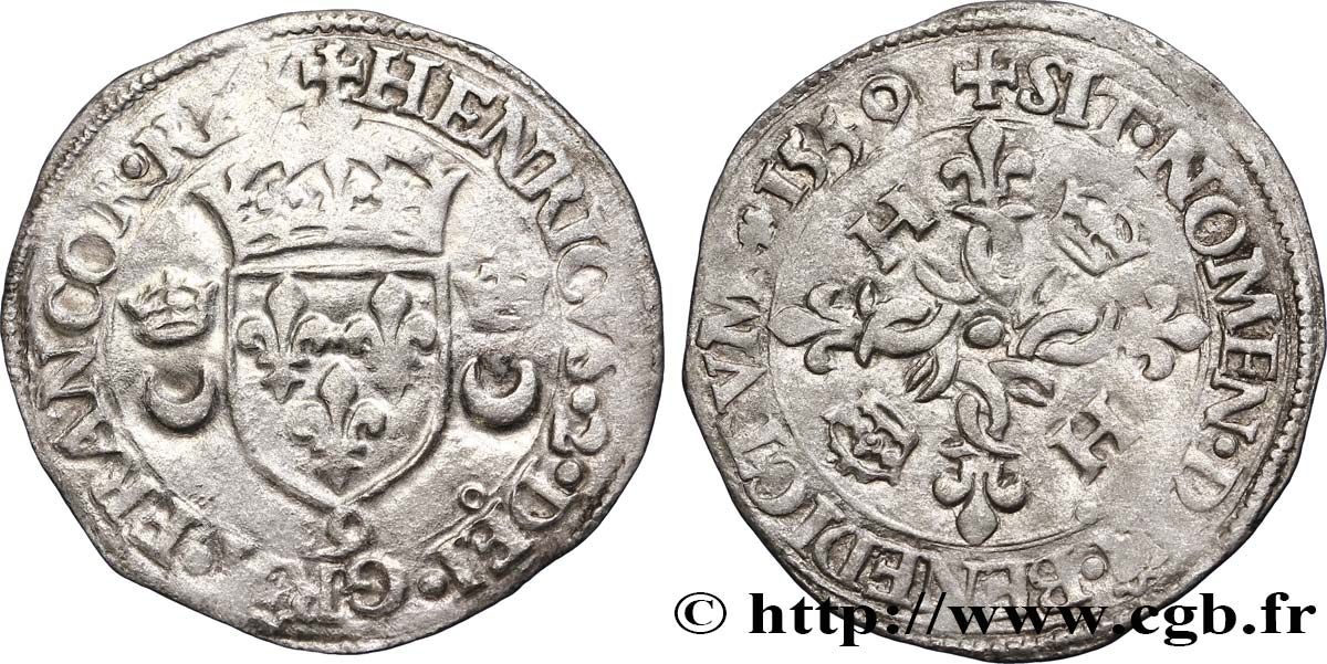 HENRI II Douzain aux croissants 1550 Rennes TTB