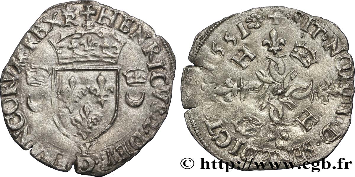 HENRY II Douzain aux croissants 1551 Romans XF