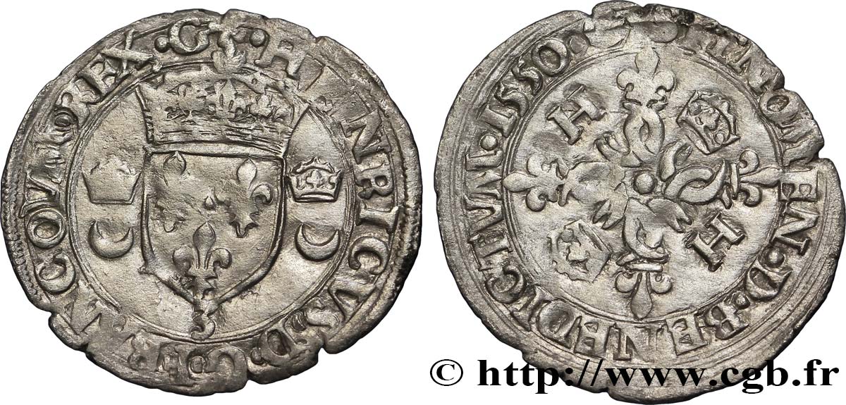 HENRI II Douzain aux croissants 1550 Grenoble TTB/TTB+