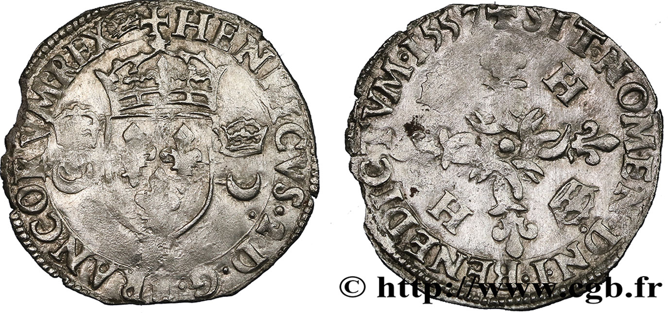 HENRI II Douzain aux croissants 1557 La Rochelle TB+