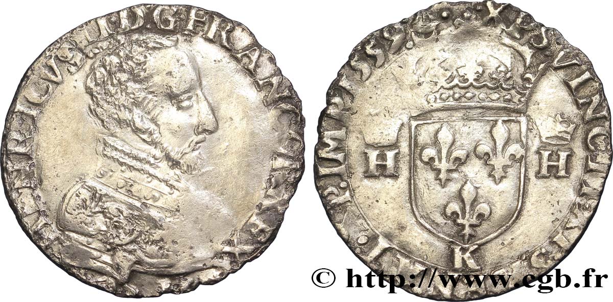 FRANÇOIS II. MONNAYAGE AU NOM D HENRI II Demi-teston à la tête nue, 3e type 1559 Bordeaux TTB