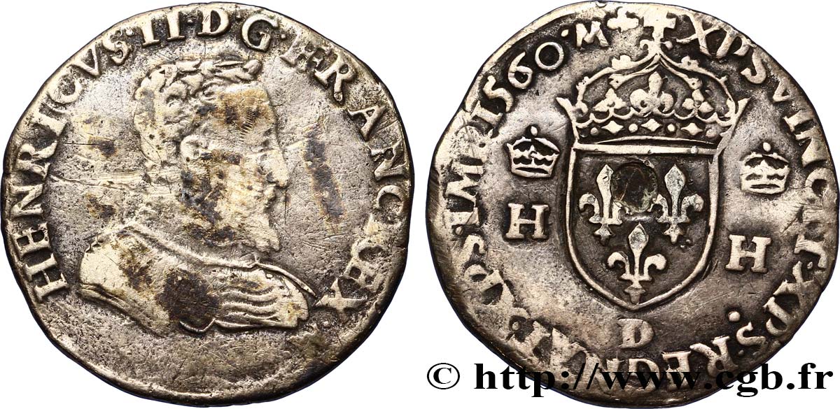 FRANÇOIS II. MONNAYAGE AU NOM D HENRI II Teston à la tête nue, 1er type 1560 Lyon TB+/TTB