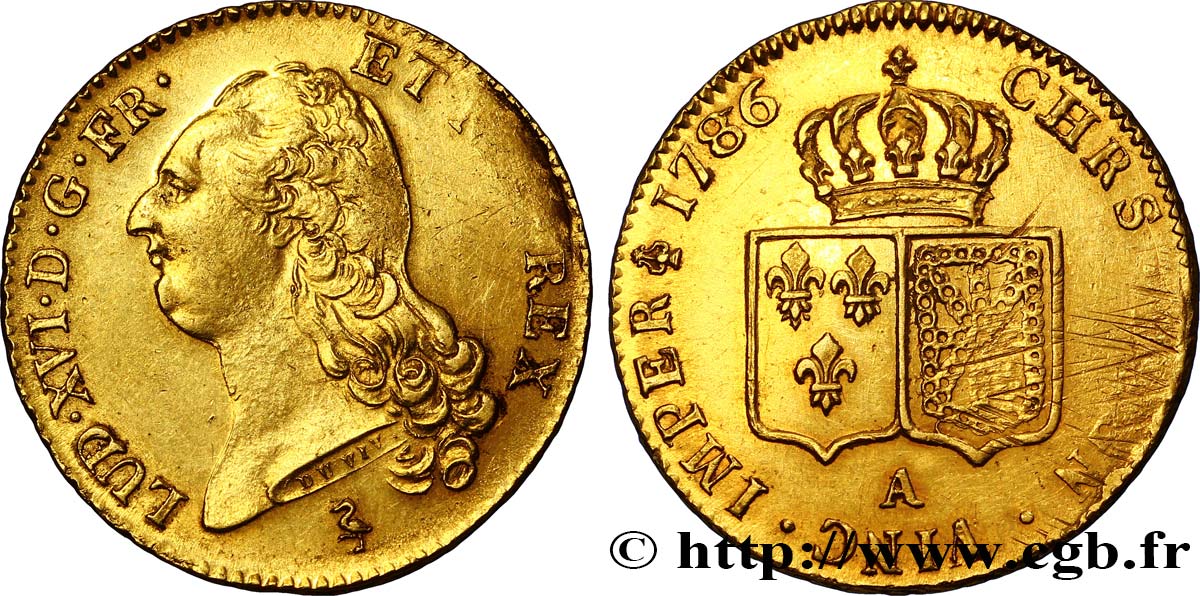LOUIS XVI Double louis d’or aux écus accolés 1786 Paris XF