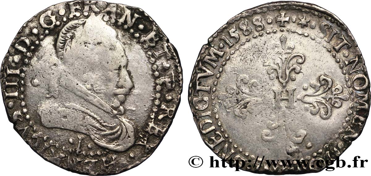 HENRY III Demi-franc au col plat 1588 Limoges VF