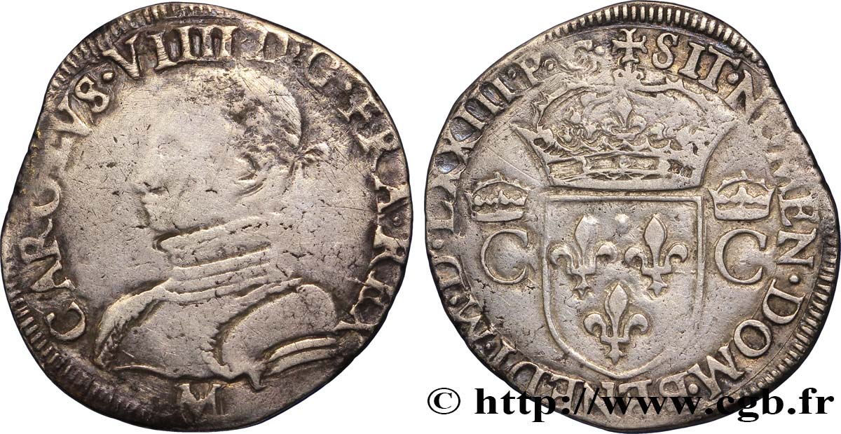 CHARLES IX Teston, 2e type 1573 Toulouse TB+/TTB