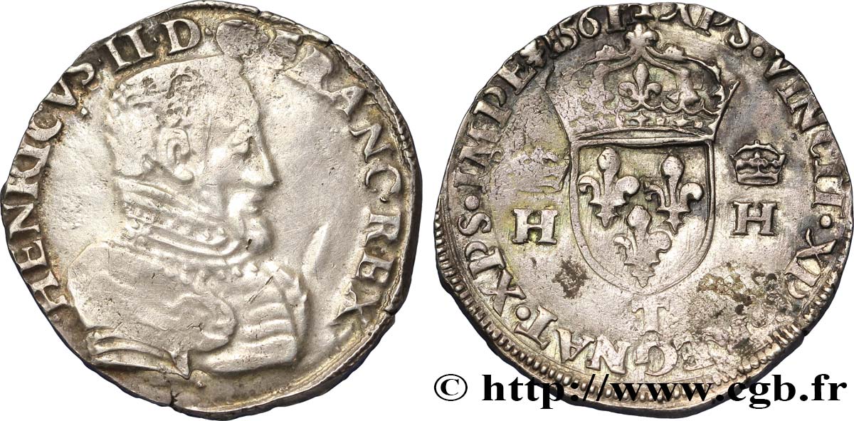 CHARLES IX. COINAGE AT THE NAME OF HENRY II Teston à la tête nue, 1er type 1561 Nantes BB/q.BB