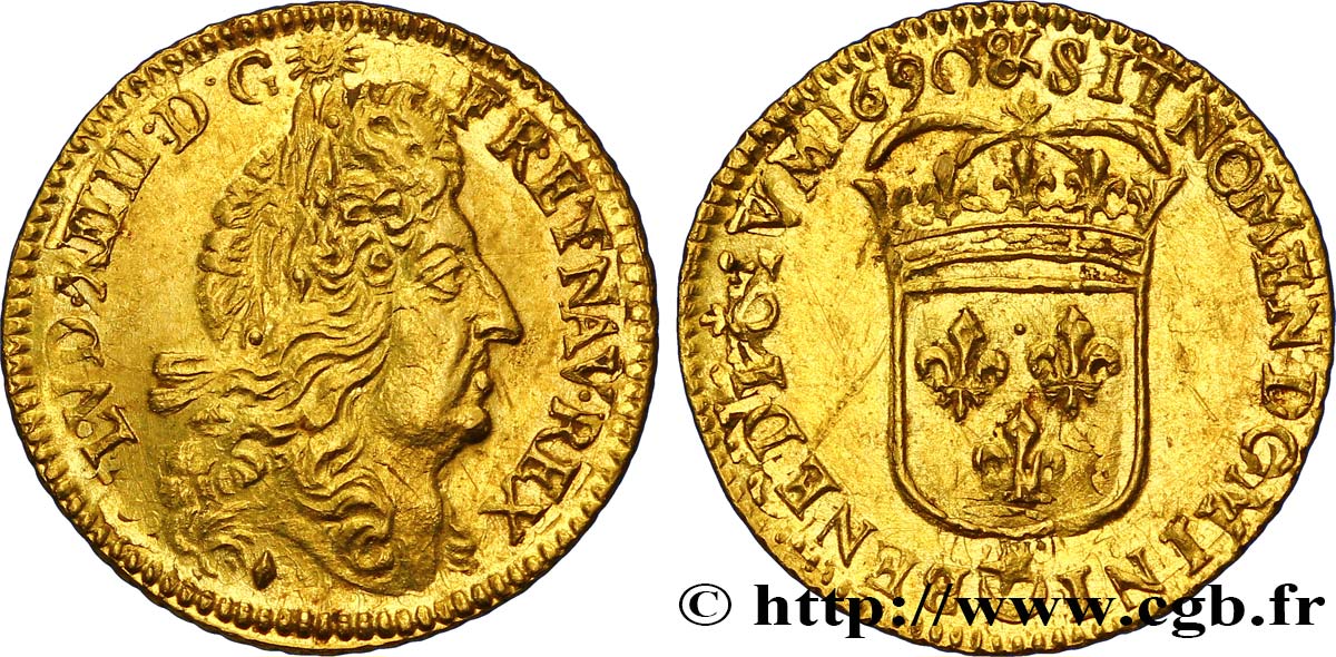 LOUIS XIV  THE SUN KING  Demi-louis d or à l écu 1690 Aix-en-Provence AU/XF