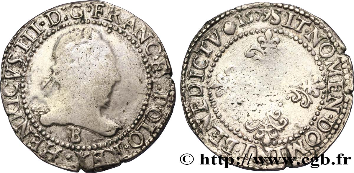 HENRY III Franc au col plat 1579 Rouen VF