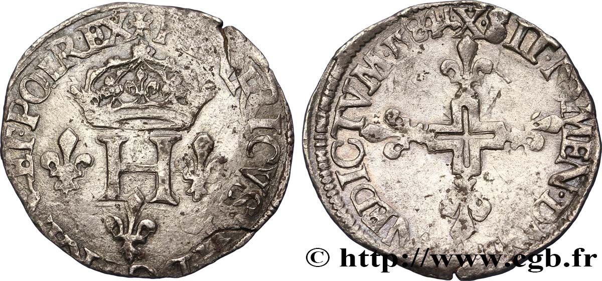 HENRI III Double sol parisis, 2e type 1584 Amiens TB+/TTB