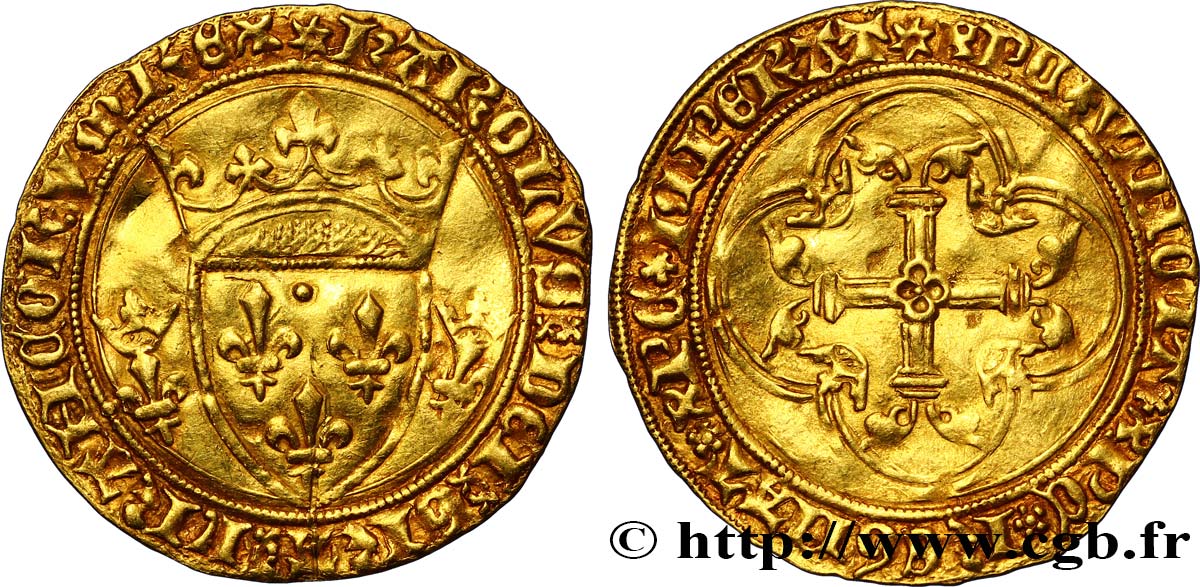 CHARLES VII LE VICTORIEUX Écu d or à la couronne ou écu neuf 28/01/1436 Saint-Quentin TTB