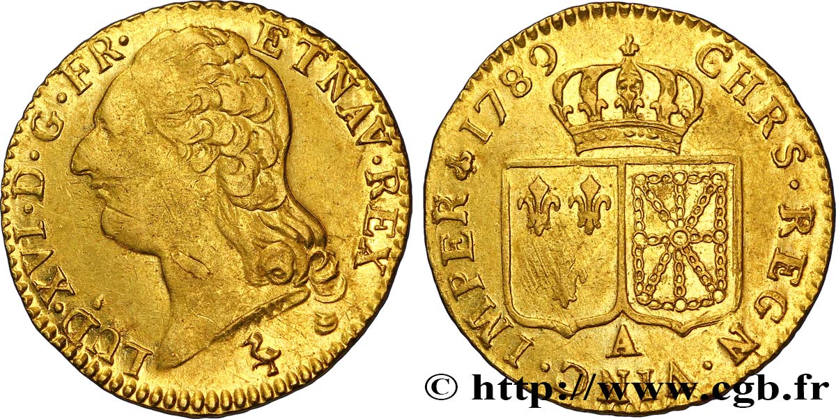 LOUIS XVI Louis d or aux écus accolés 1789 Paris XF