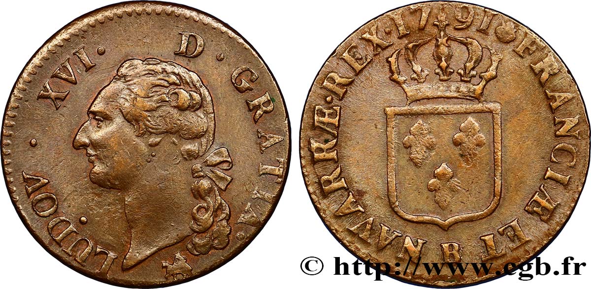 LOUIS XVI Sol dit  à l écu  1791 Rouen TTB/TB+