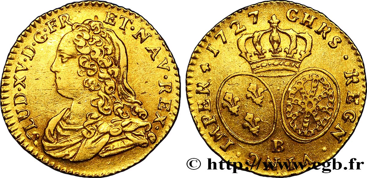 LOUIS XV DIT LE BIEN AIMÉ Demi-louis d or aux écus ovales, buste habillé 1727 Rouen TTB+/TTB