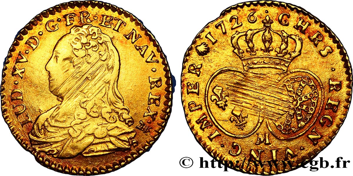 LOUIS XV DIT LE BIEN AIMÉ Demi-louis d or aux écus ovales, buste habillé 1726 Toulouse TTB