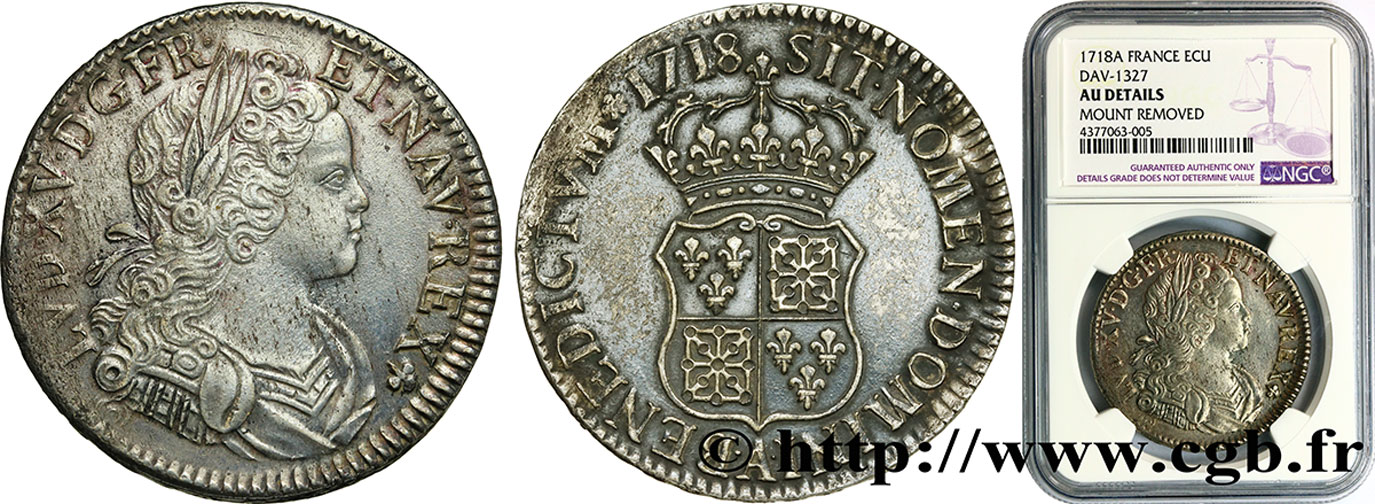 LOUIS XV  THE WELL-BELOVED  Écu dit  de France-Navarre  1718 Paris SPL/q.SPL